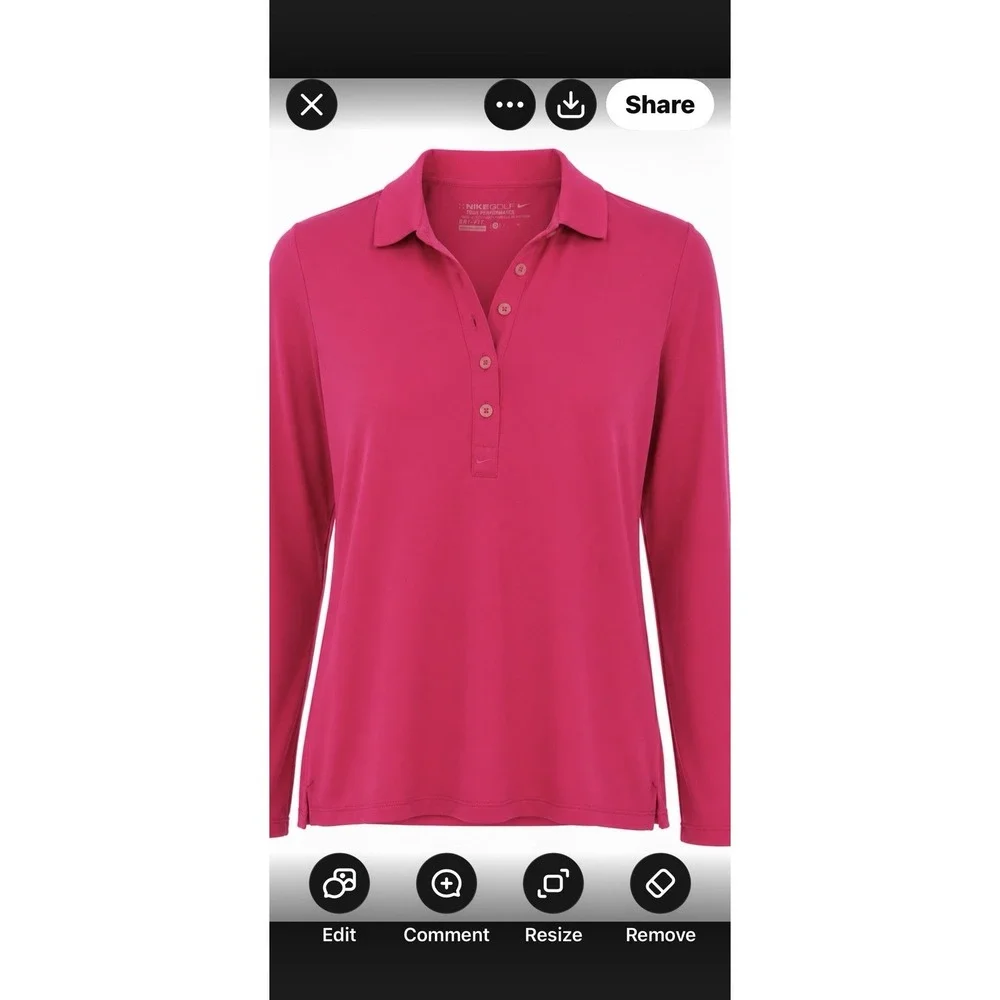 Nike Golf Tour L Performance Dri-FIT Long Sleeve Polo Shirt Magenta Pink Women